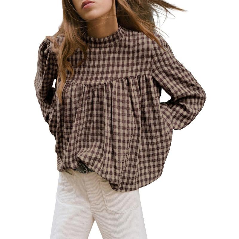 IHUASU Blusas y camisas informales de manga larga con cuello redondo a la moda para mujer