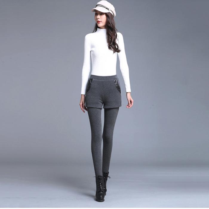 Velvet High Waist Women's 2-in-1 Elastic Pants Skirt: Plush, Thick, Non-Falling Jumpsuit for Autumn/Winter - Warm, Large Size, Slim Fit