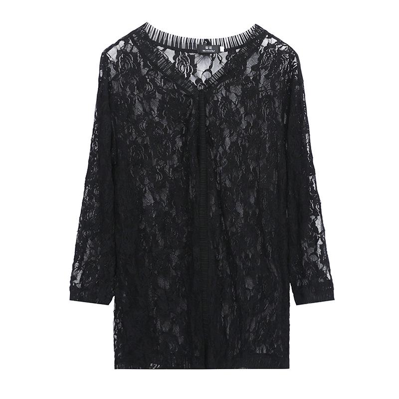 1905 Krajkový kardigan Letní top - Dámská plus size Černobílá opalovací šála Svrchní oděv