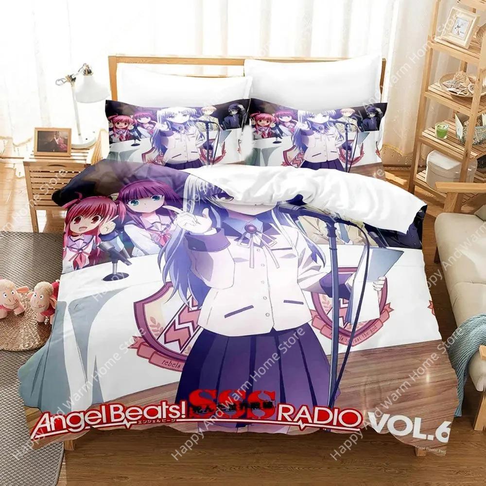 3D Print Anime Angel Beats Beding Set Soft Duvet Cover Bed Linen Set Comfortable Quilt Cover Pilowcase Warm Comforter King Quen Sized Dimensions Young