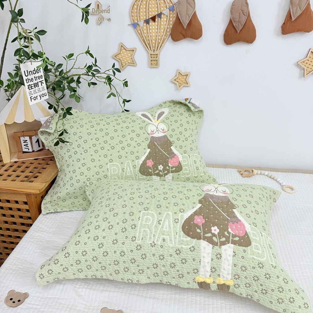 Cartoon Cotton Gauze Pillowcase Set: Soft, Breathable, Sweat-Absorbent Pillow Covers.