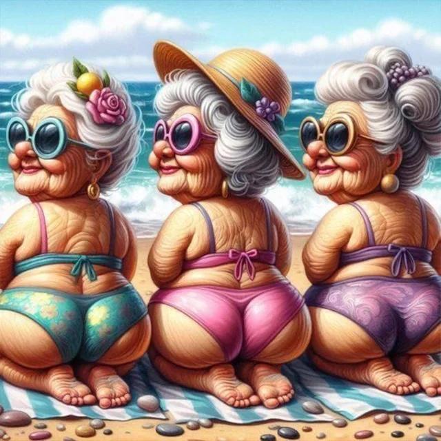 

Мода Бабушка Сестра Алмазная Живопись Новинка 2024 Пляж Удивительный Купальник Бабушка 5D DIY Мозаика Вышивка Наборы для Вышивания Крестом Full Round 20x20CM