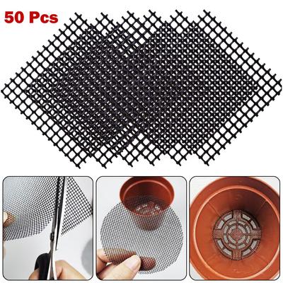 50pcs Pot Hole Mesh Pad Mat Grid Square Drainage Hole Screen For Pot Bottom Prevent Soil Loss Bonsai Flower Plant Gardening Tool