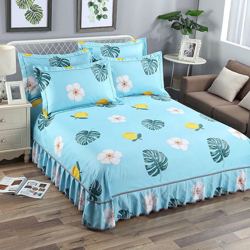 Комплект из 3 предметов, утолщенная юбка-кровать с принтом, мягкая шлифовальная пылезащитная юбка-кровать, покрывало размера King Queen с 2 наволочками