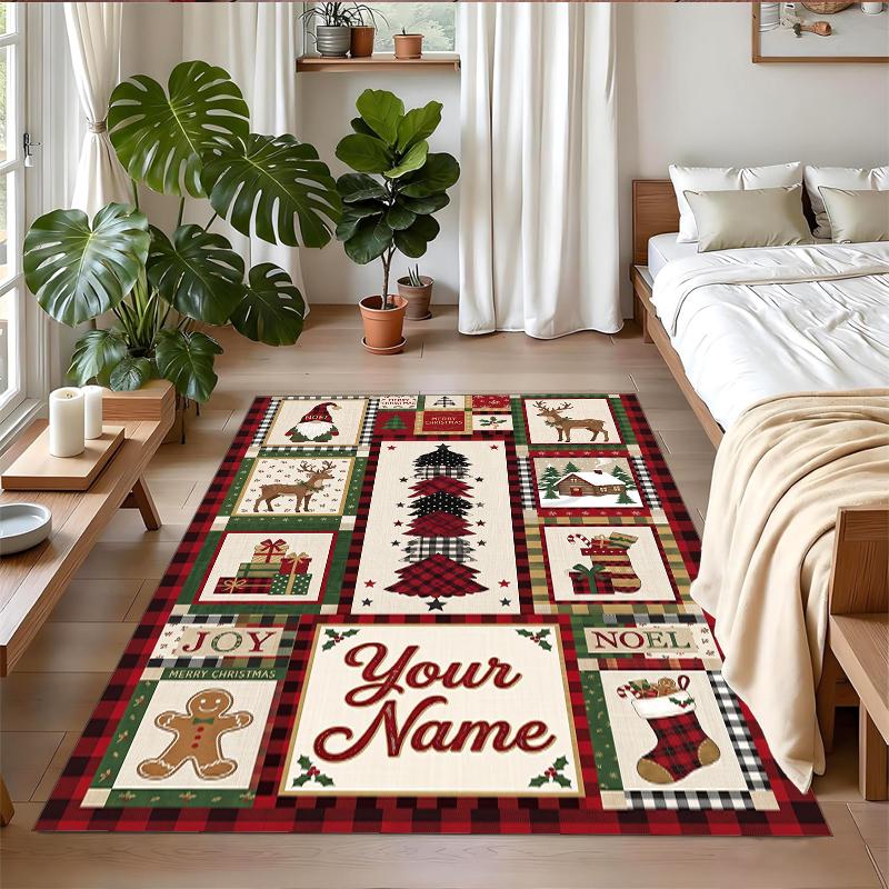 Christmas Custom Name Printed Square Area Rug Soft Non Slip Floor Carpet For Bedroom Holiday Gift