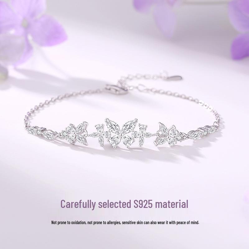 Tichya Wisteria Butterfly Bracelet: S925 Sterling Silver, Forest Style, Light Luxury, with Cubic Zirconia - Exquisite for Women.