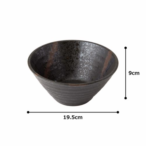 Kajual Life (Kakuni) Mino Ware "Black Specialty Ramen Bowl" - Shibuki (Splash) Design, Kiritate (Cut-off) Bowl, Approx. 20cm Diameter x 9cm Height, St