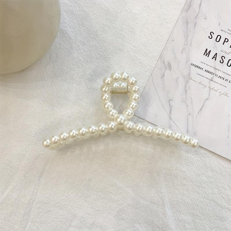 Elegantní spona do vlasů s perlou - 11cm široká spona s umělými perlami, šik minimalistický styl pro ženy, vlasový doplněk | Elegantní spona do vlasů s imitací perel