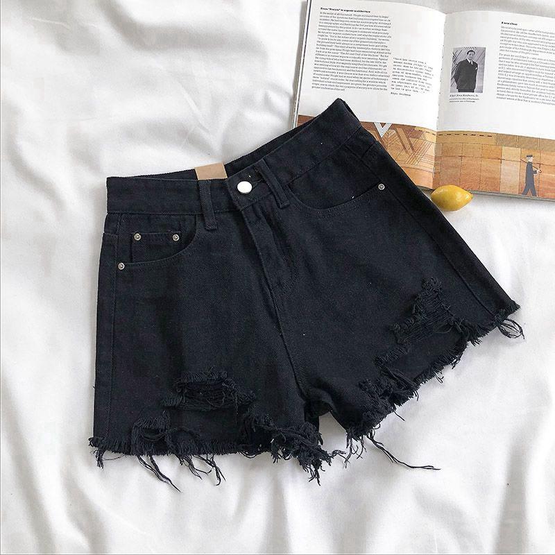 High-Waisted Ripped Denim Shorts for Women - 2025 Summer Korean Style, Wide-Leg, Frayed Hem, Versatile and Trendy