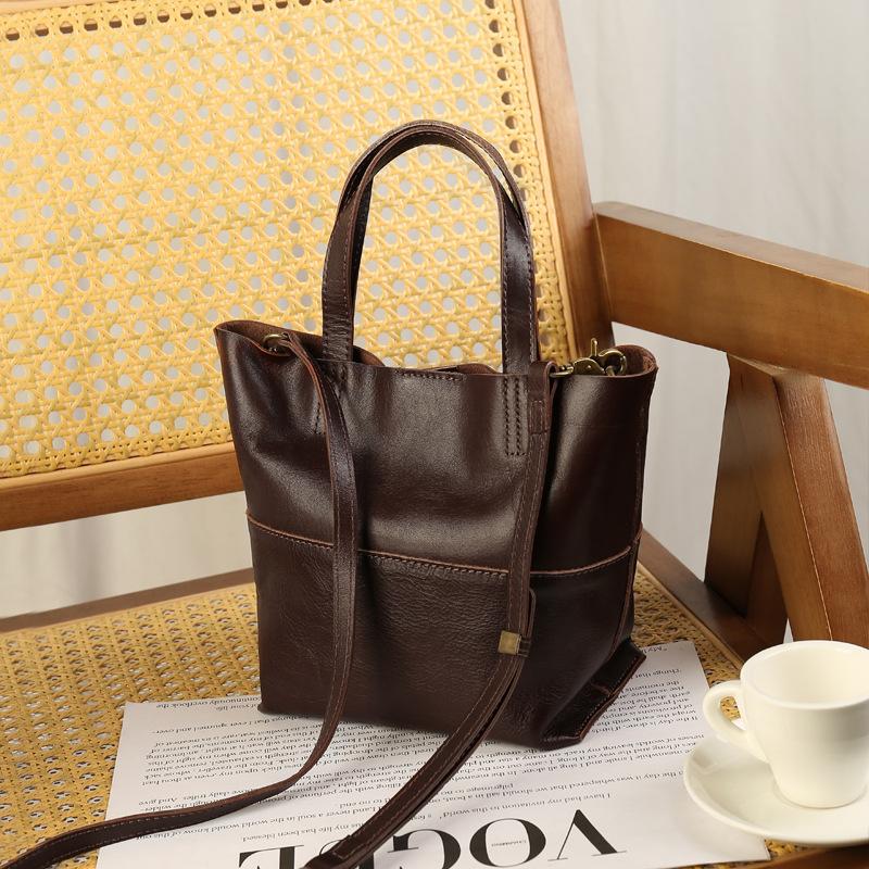 Johnature Large Capacity Lazy Style Simple Soft Cowhide Handbag Genuine Leather Tote Bag Versatile Shoulder Bag