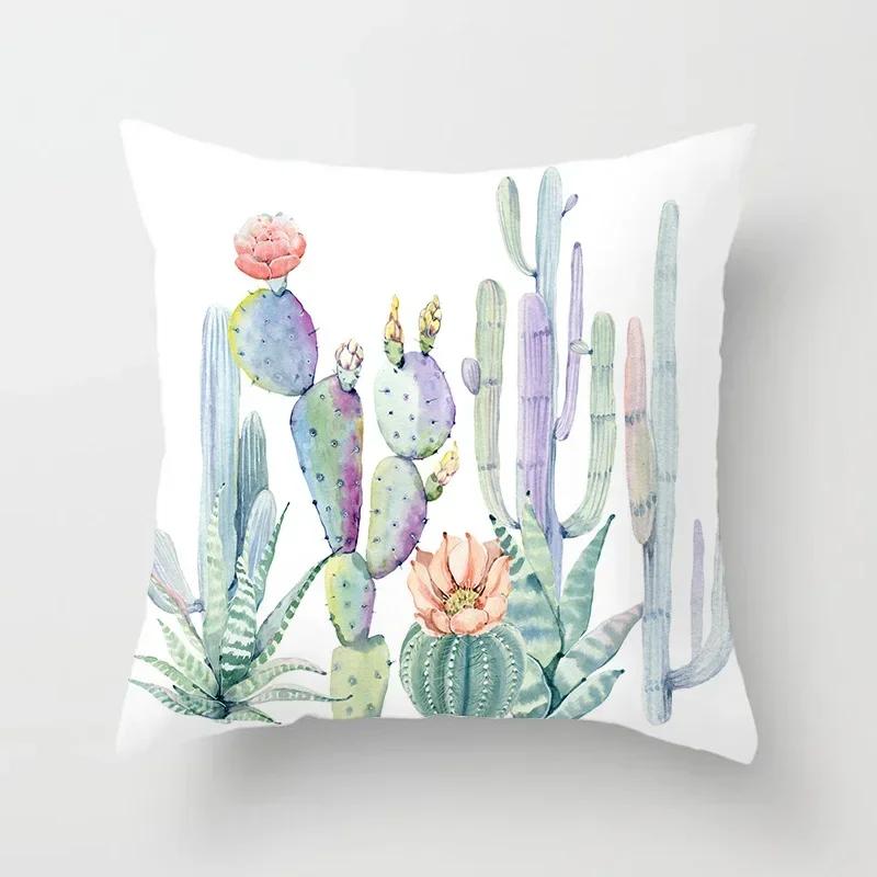 Tropical Cactus Summer Plants Pattern Double-sided Printed Pillow Cover Short Plush Suitable Living Sofas Throw Cushion Cover