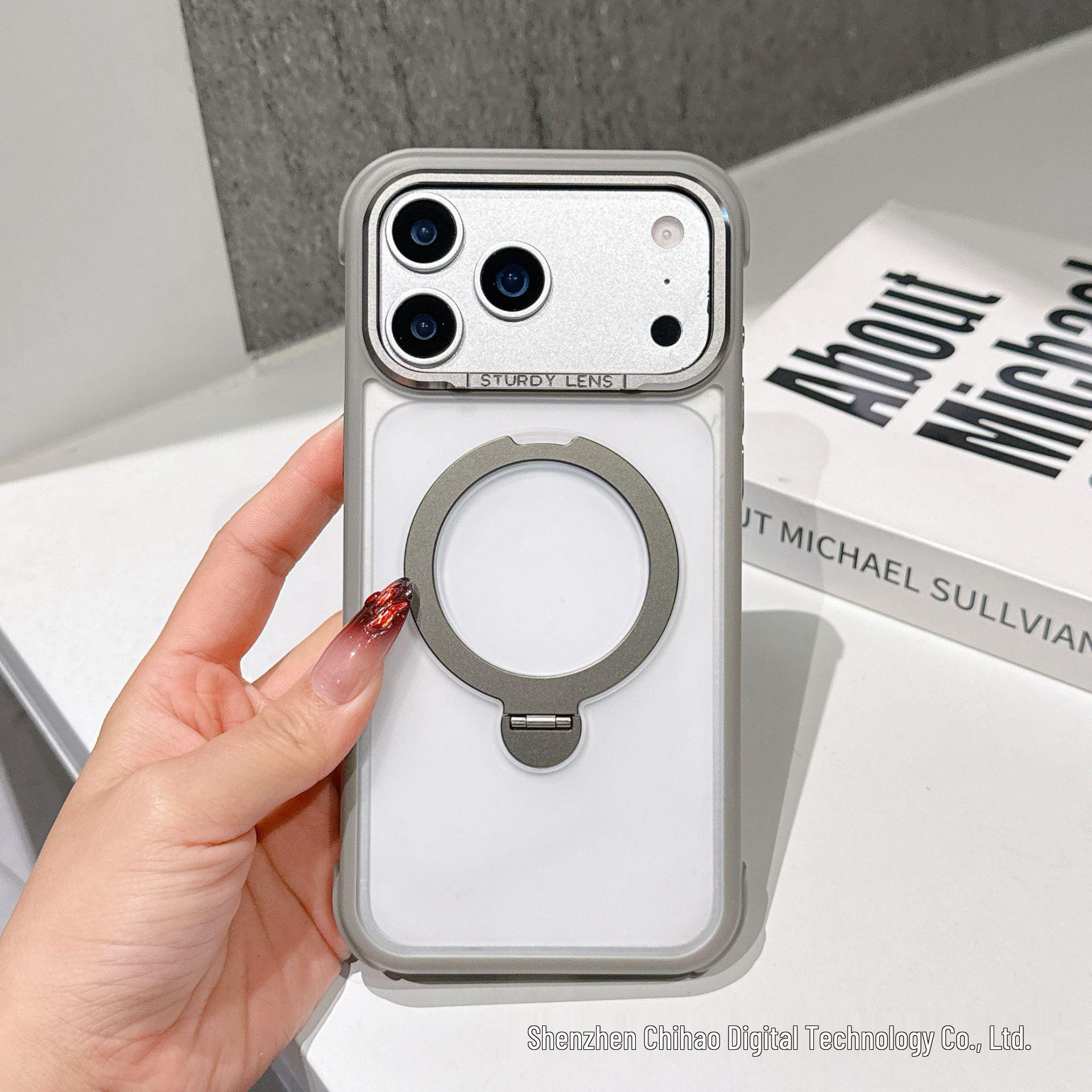 Matte Magnetic Rotating Bracket for iPhone 17 Pro Max with Skin-Feel and Drop-Proof Full Coverage Case 16 Plus серый