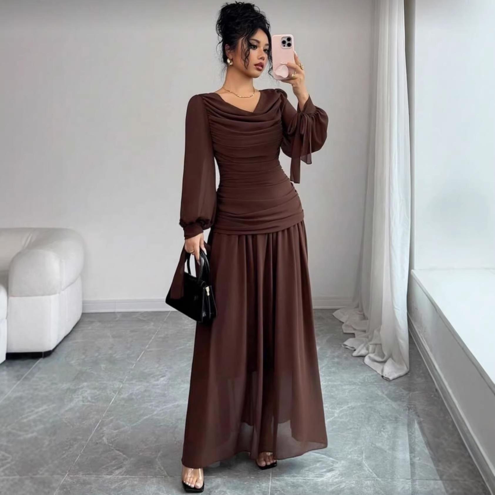 

Элегантное зимнее платье в французском стиле с длинным рукавом и акцентом на талии на 2026 год XXXL