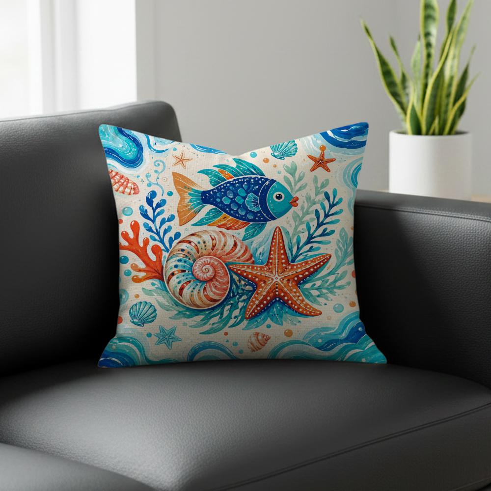 Pattern Aquatic Creature Pattern Cushion Cover Natural Linen Pillowcase Set AllinOne Decor for Sofa Bedroom Chair