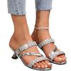 Summer new high-heeled cool slippers large-size rhinestone one-word slippers large-size high-heeled sandals