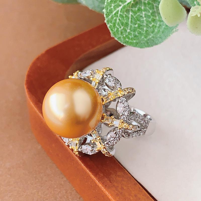 

Новое жемчужное кольцо ювелирные изделия имитация натурального австралийского белого бисера Наньянские бусины ретро двухцветное гальваническое покрытие женская партия премиум