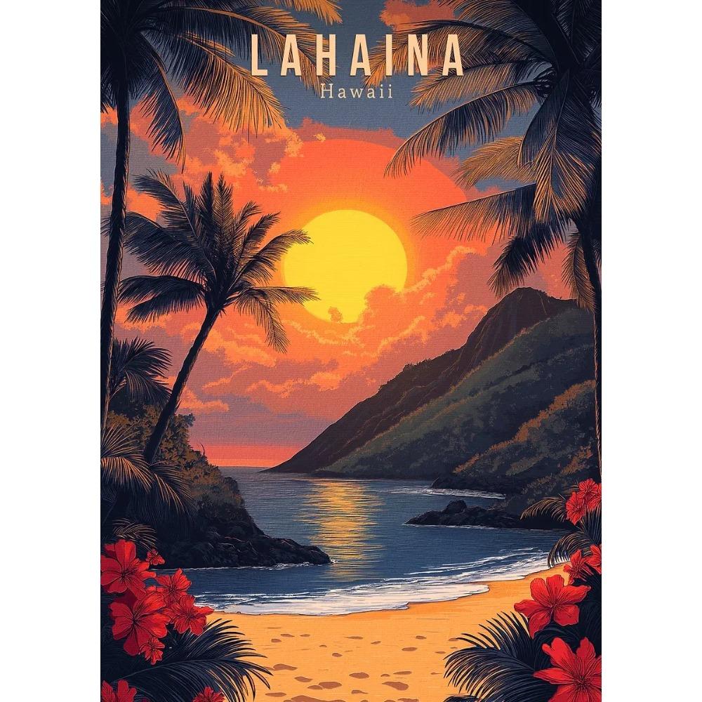 Hawaii Travel Posters Oahu Waikiki Sunset Vintage Tropical Prints Beach Ocean Canvas Painting Wall Art Pictures Home Room Decor