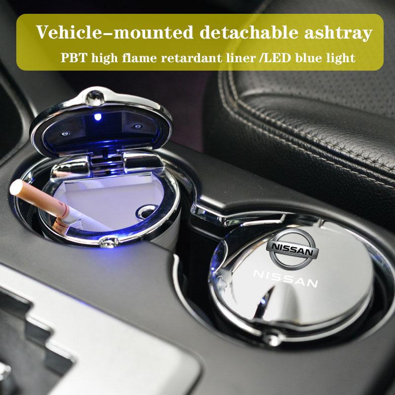 Car Ashtray with Cover LED Light Automotive Ashtray For Nissan Qashqai Sylphy Tiida Altima Teana X-Trail Leaf Juke Accessories