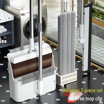 3-Piece Household Broom & Dustpan Set with Hands-Free Flat Mop