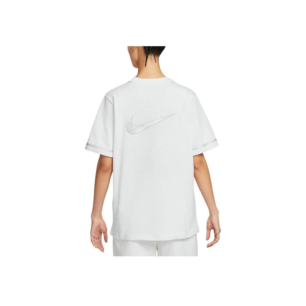 Nike Sportswear Cotton Round Neck Fashion Soft Versatile Short Sleeve Drop Shoulder T-Shirt Women Tops Mountain-Peak-White IB7920-121