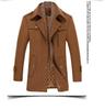 Men's Mid-Length Wool Coat with Scarf Collar and Thick Cotton Lining
