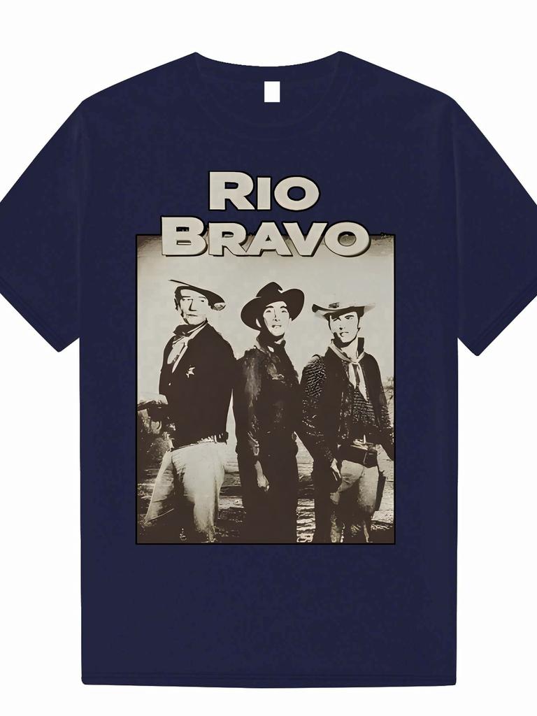 Vintage Western Movie Art Pattern T-Shirt Mens Fashion Casual Wear Short Sleeve Loose and Comfortable T-Shirt Daily Men Clothing