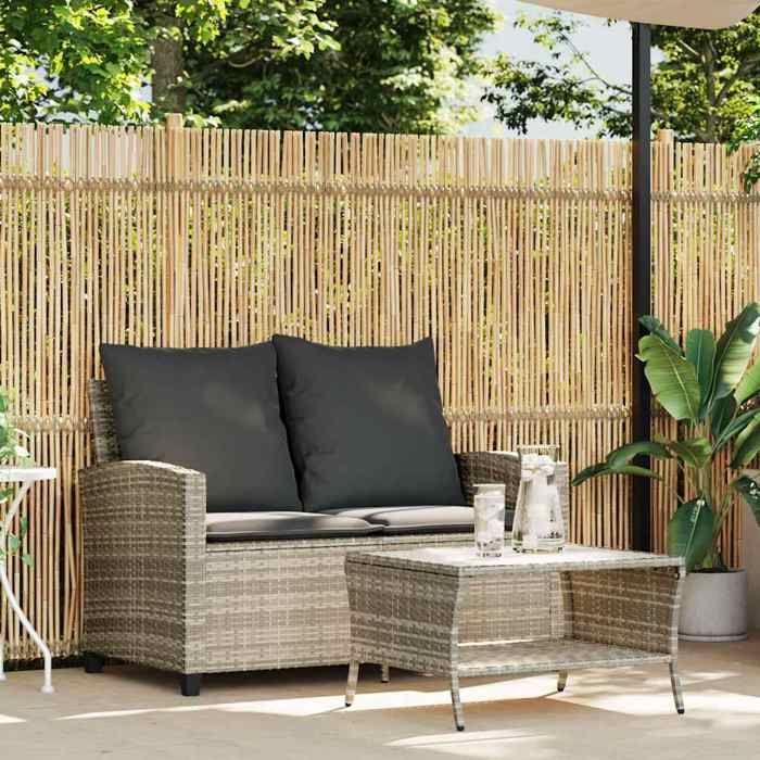 VidaXL Garden Sofa 2-seater Cushions and Table Light Grey Polyrattan, Outdoor Sofa, Garden Loveseat, Sofa of 4103850