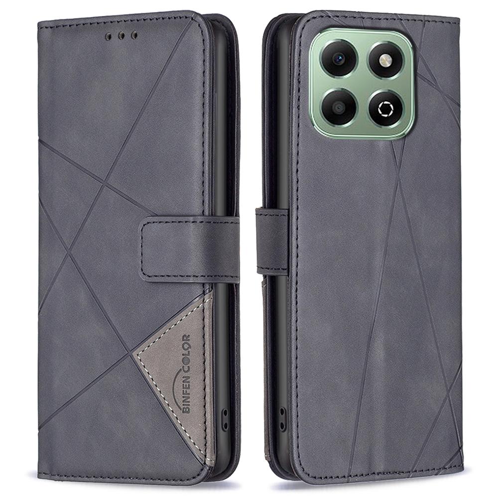 

BINFEN COLOR For Honor X6b 4G Phone Cases Wallet Stand Geometry Imprinted Leather Cover Black