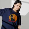 Black Cat Illustration T-shirt | Cute Cat Graphic, Orange Sun Background