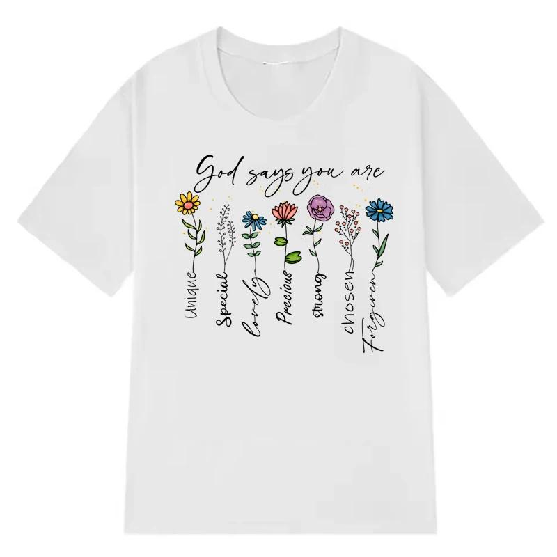 

God Says You Are Flower Print TShirt Summer Women Casual Fashion Streetwear Tops Vintage Oversize ONeck Short Sleeve Tshirts S