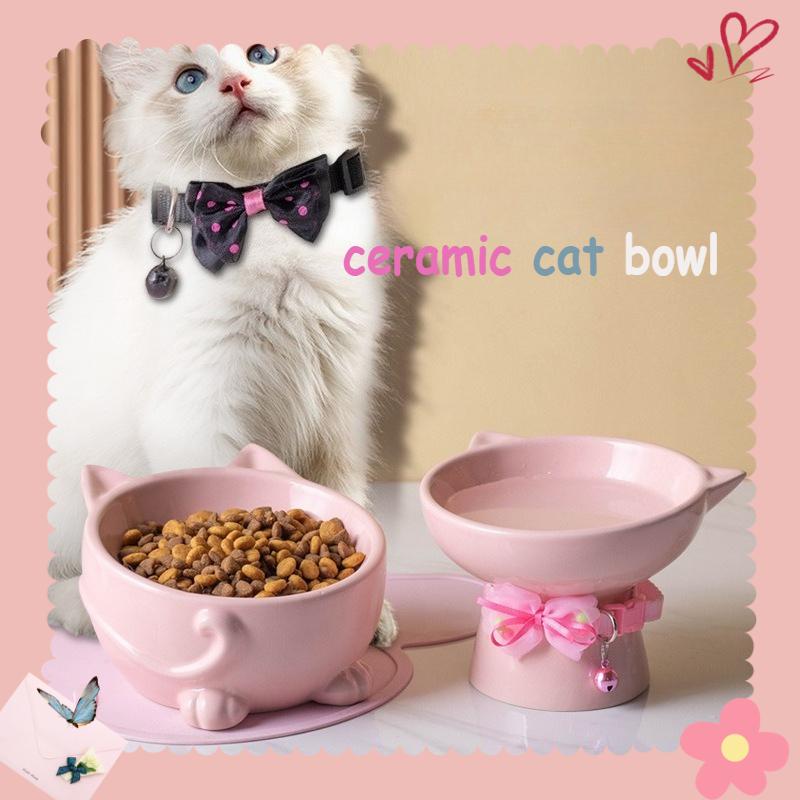 Cat Bowl High Foot Neck Protection Cervical Vertebrate Mouth Cat Bowl Ceramic Cat Bowl Drinking Bowl Pet Cute Cat Basin Supplies
