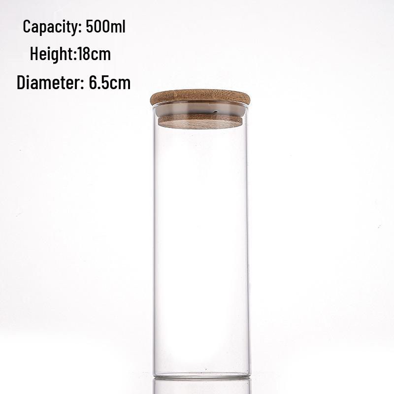 Glass Tube Storage Canister with Wooden Stopper, Rubber Seal, 65mm Opening - Ideal for Tea, Spices, Collectibles