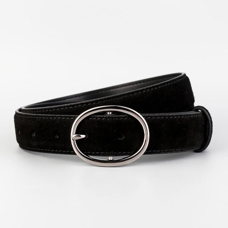 Classic Cowhide Leather Waist Belt For Women With Round Buckle Suitable For Dresses And Coats Black