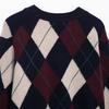 2025 Spring Women's Slim Color Block Diamond Knit Cardigan