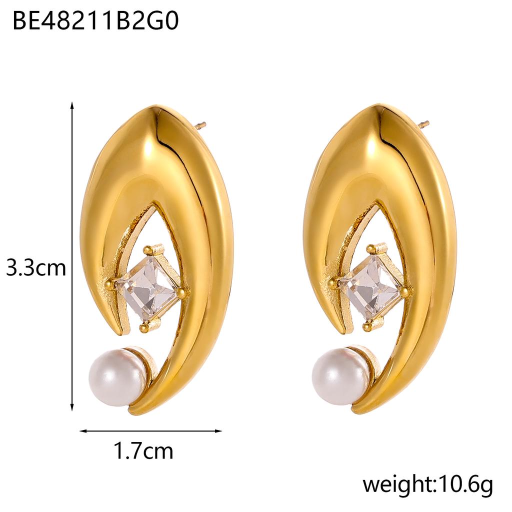 CARLIDANA Fashion Design Stainless Steel Gold Plated Tarnish Free Geometric Pearl Luxury Woman Zircon Drop Earrings Jewelry
