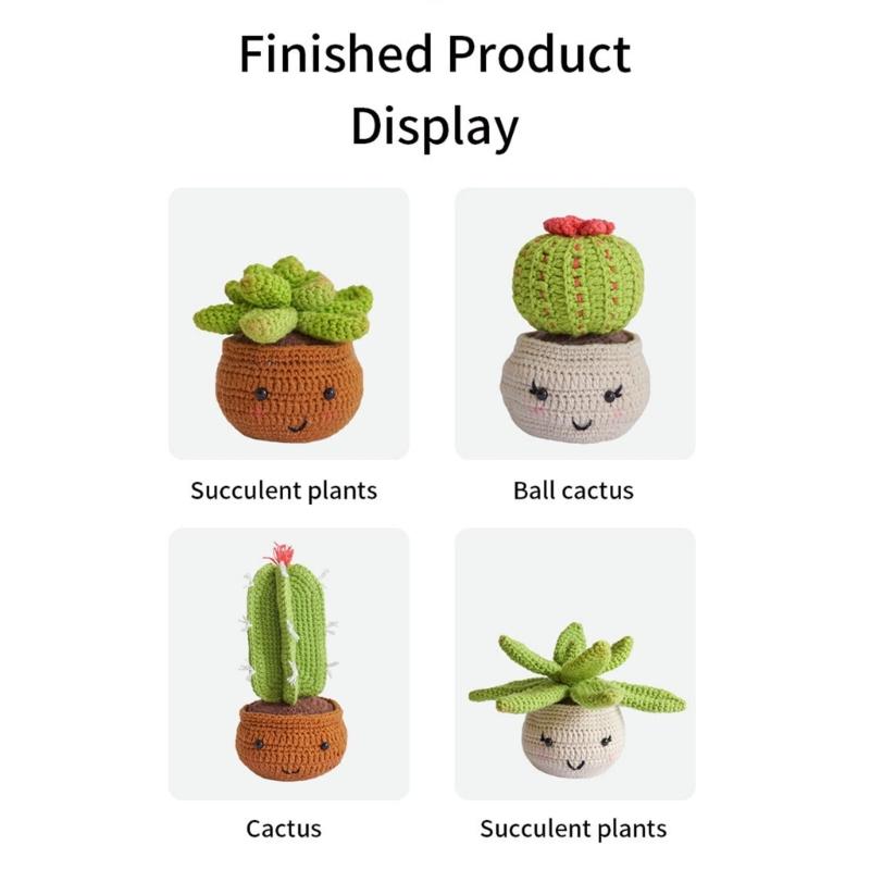 Crochet Flower Set with Step-by-Step Tutorial Instruction Crochet Potted Plant Crochet Knitting Supplies for Beginner