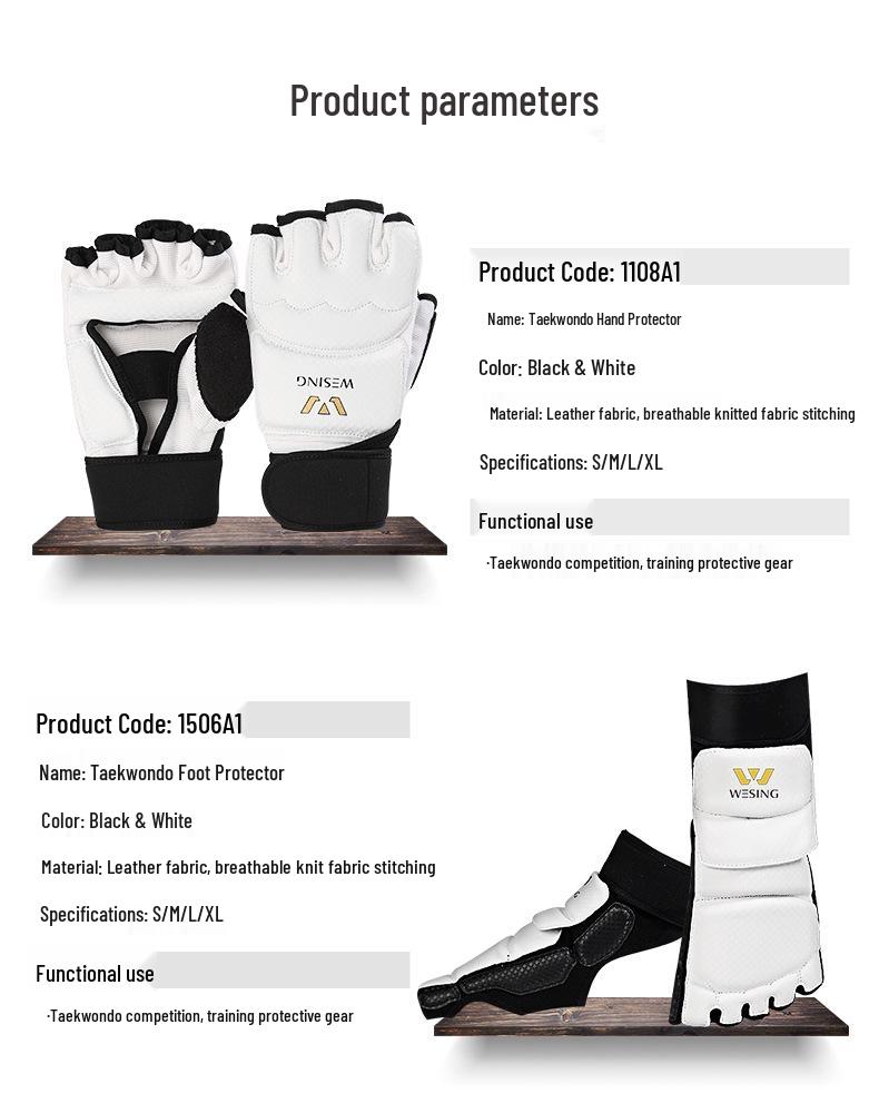 Jiuri Mountain Taekwondo Half-Finger Gloves & Instep Protectors for Competition and Training - White