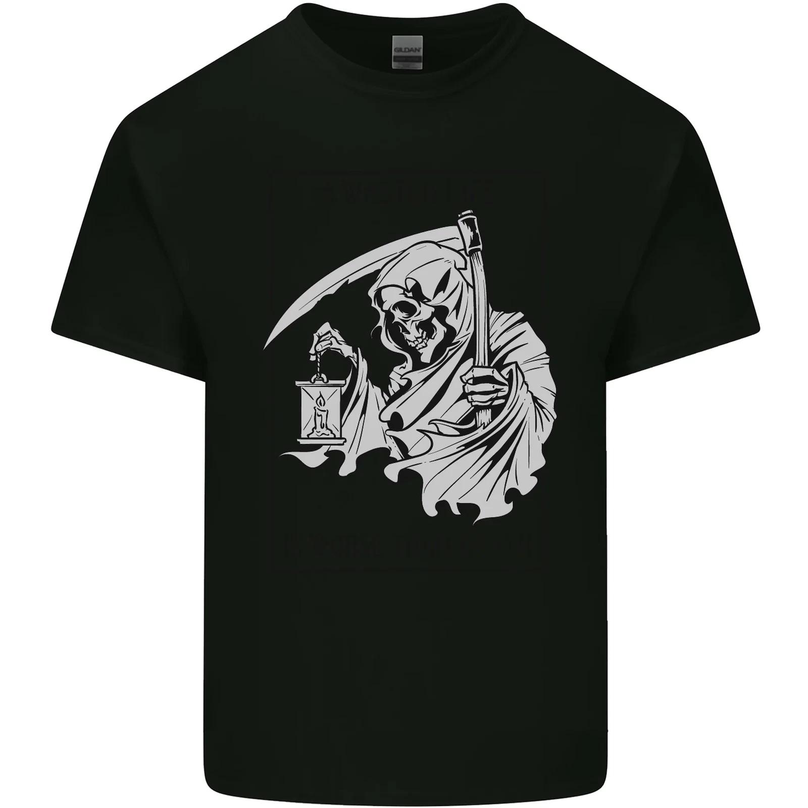 Wasted Life Grim Reaper Gothic Biker Skull Kids T-Shirt Childrens L