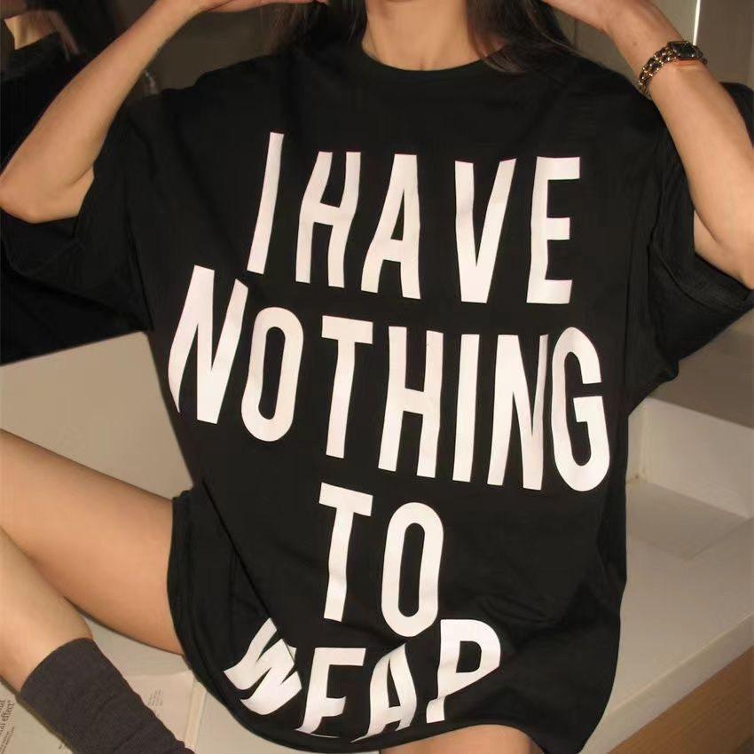 Vintage Koreanisches Plus-Size Kurzarm Damen Locker Geschnitten Mittellanges T-Shirt