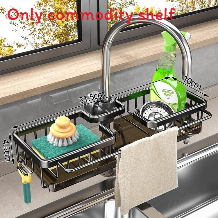 Aluminum Kitchen Sink Water Drain Organizer With Removable Tray For Home Use
