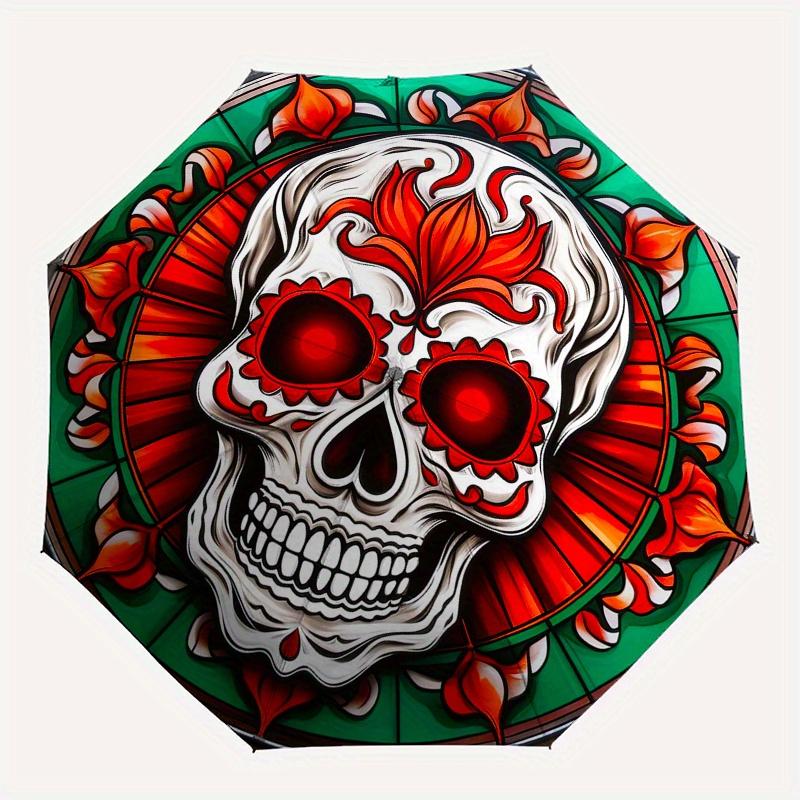 Day of the Dead Sugar Skull Stained  DecorUmbrella, Portable 3-Fold Compact Umbrella,Christmas Gift ES646