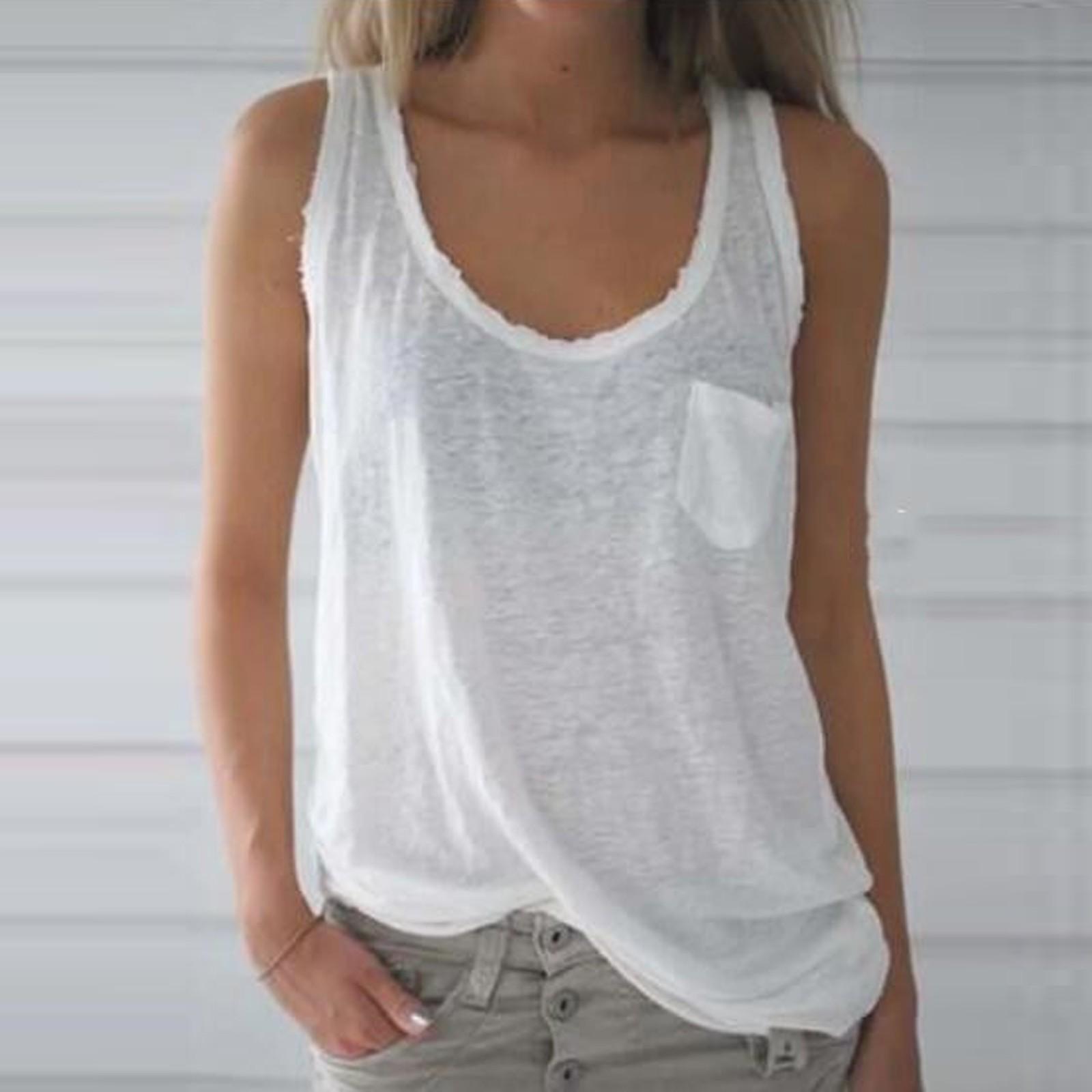 

Женские повседневные модные свободные однотонные спортивные маленькие майки с карманами и карманами M белый