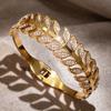 Fashionable Stainless Steel Bracelet, Light Luxury Zircon-inlaid Leaf Open Bracelet, Gold-plated Jewelry, Valentine's Day Party Accessory