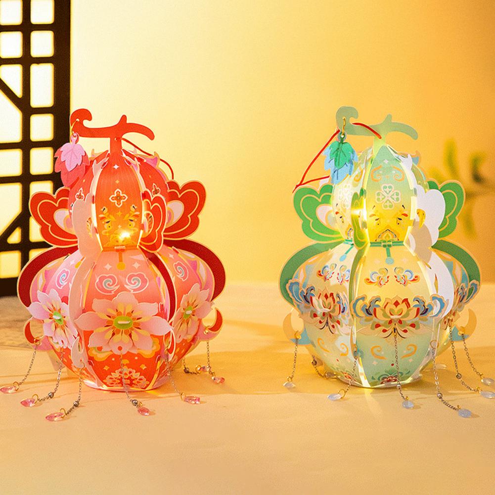 Handcrafted Calabash Lantern Handheld Chinese New Year DIY Luminous Flower Light for Mid-Autumn Festival Wedding Decor