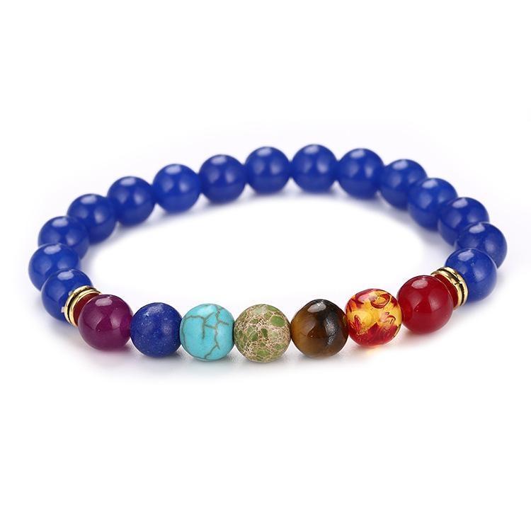 

1шт. Многоцветный браслет из бисера, эластичный браслет из натурального камня, модное украшение для руки 1pc синий