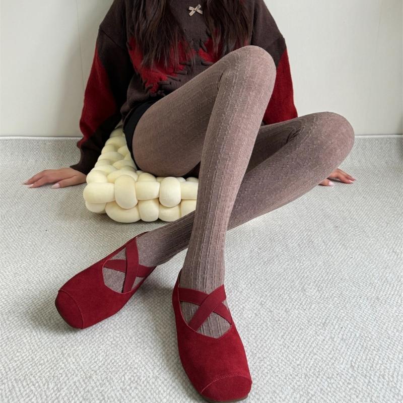 Vintage Chain Twist Striped Pattern Cotton Tights for Women Breathable Leggings Spring Fall Opaque Pantyhose Stockings