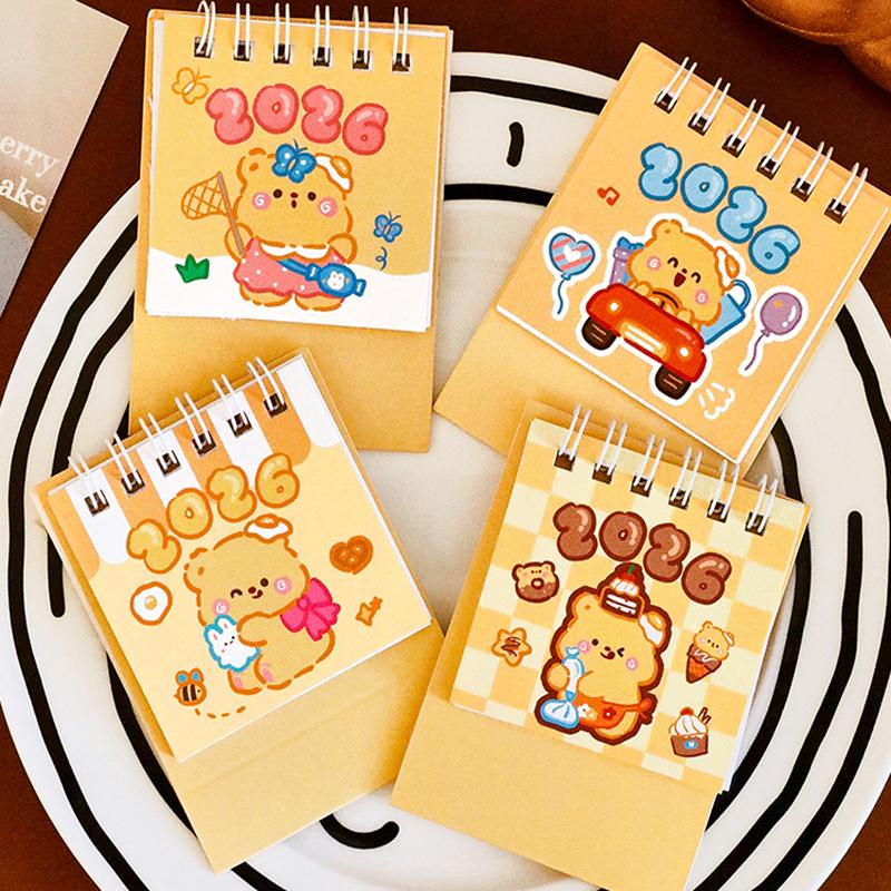 2026 Custard Bär Kalender Tischkalender Tragbarer Spiral-Terminplaner Desktop-Dekoration Tagesplaner Büro Schulbedarf
