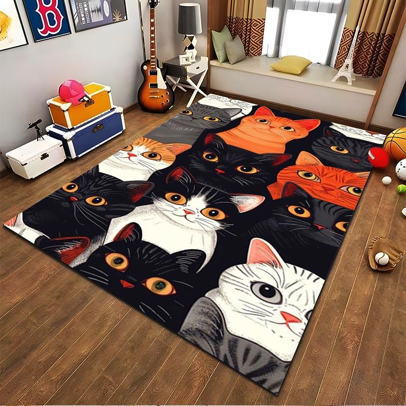 Cute Cartoon Cat Pattern Area Rug, Multicolor Modern Home Decor Suitable for use as an anti-slip for living room bedroom sofas