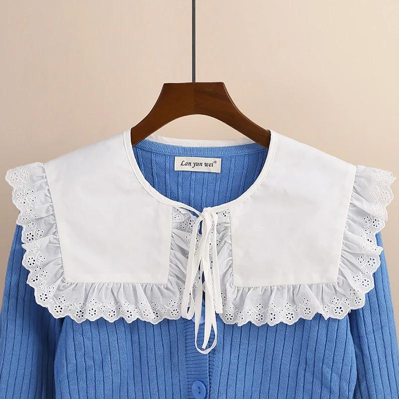 Korean Style Shirt Detachable Doll Fake Collar for Women Shoulder Wrap Hollow Out Floral Lace Ruffled Trim False Collar