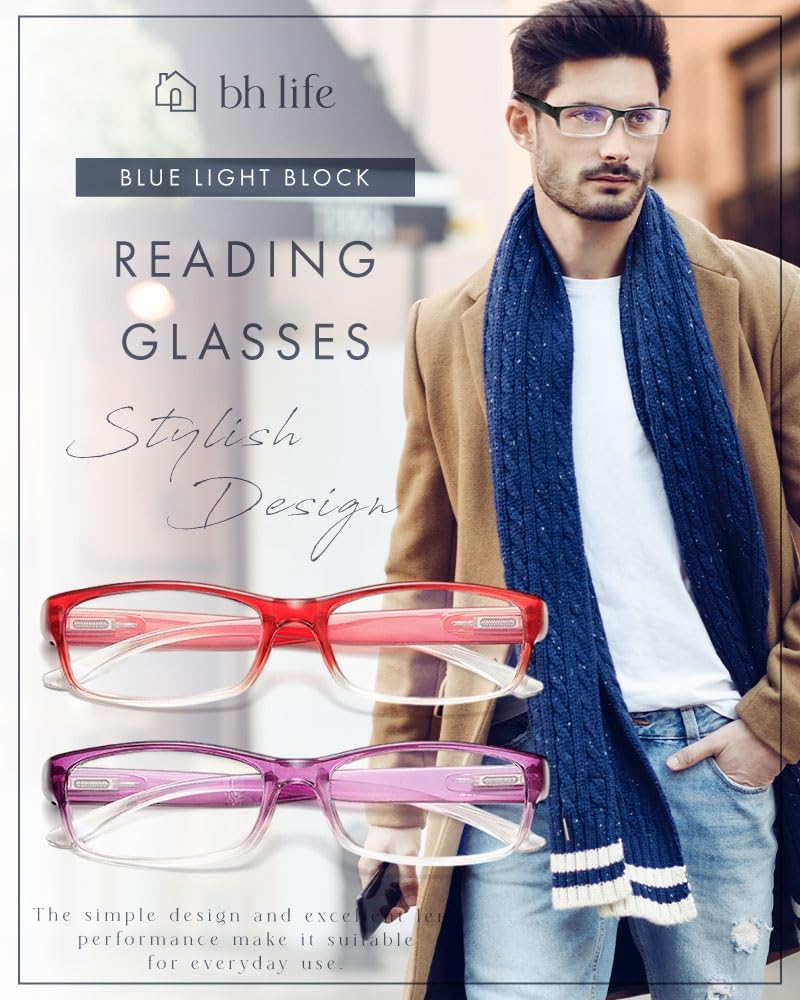 Stylish Reading Senior Blue Light Blocking Focused Reading PC Prescription Lenses Available in [bh life] Men's Glasses, Glasses, Glasses, Compact,